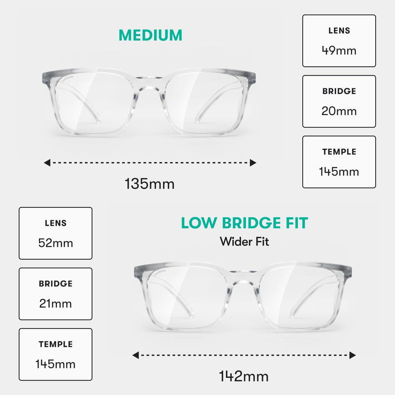 Stoggles Rectangle Z87.1 Certified Safety Glasses, Blue-Light, UV Blocking Lens, Top & Side Shield, Anti-Fog, Stylish Eyewear Medium Low Bridge Fit Clear