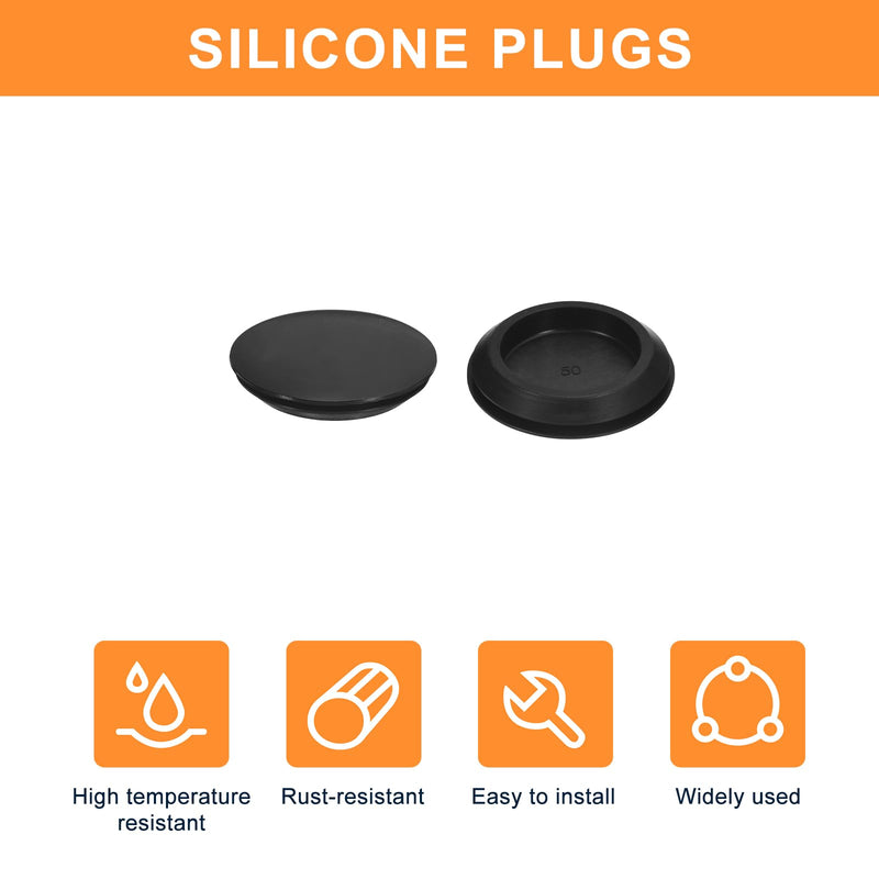 uxcell 1Pcs Silicone Plugs, Rubber Round Snap in Locking Hole Plugs for 50mm Hole, Hole Stoppers Waterproof Hole Plug for Metal Tube, Furniture End Caps Inserts, Black 1