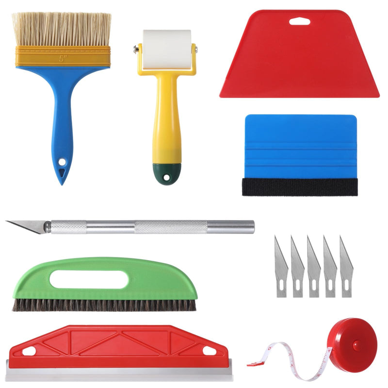 Wallpaper Smoothing Tool Kit, 13 Pcs Smoother Tools with Squeegee, Wallpaper Brush, Seam Roller, Measure Tape, Vinyl Cutter, Craft Cutter with 5 Replacement Blades for Contact Paper, Glass Film