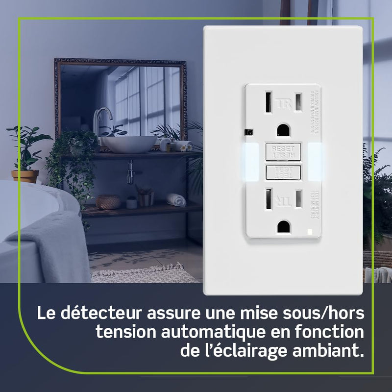 Leviton GFCI Outlet with Guidelight, 15 Amp, Self Test, Tamper-Resistant with LED Indicator Light, Replaces Plugged in Night Light, GFNL1-W, White GFCI, Guidelight