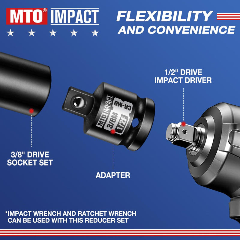 2-Piece 1/2" Female to 3/8" Male Impact Socket Adapter Set, 1/2" Drive Impact Driver Conversions for Impact Wrench, Chrome Molybdenum Alloy Steel