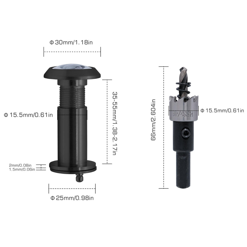 Door viewer, Peephole for Door, Door Peephole with Cover,Security Peephole with Rotating Cover, Wide Angel Peephole, Door viewer Adjustable for 1.38-2.17in with Drill bit (Black) 1.38-2.17inch Black