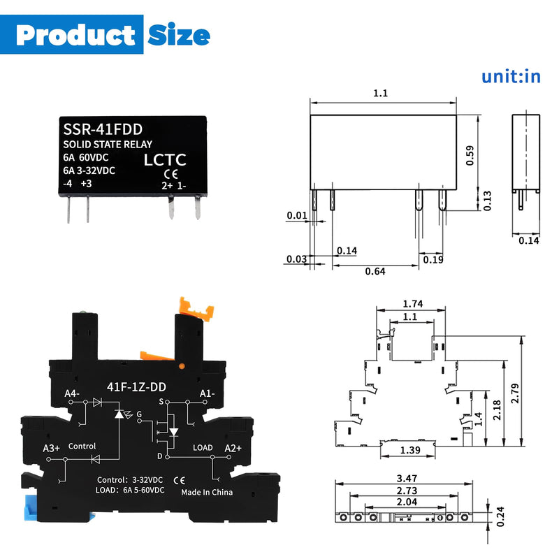 (10pcs) Solid State Relay DD 5V 12V 1.5A,Signal Relay for PLC,No Contact DC to DC;Input:3-32VDC;Output:5-60VDC;Din Rail 10