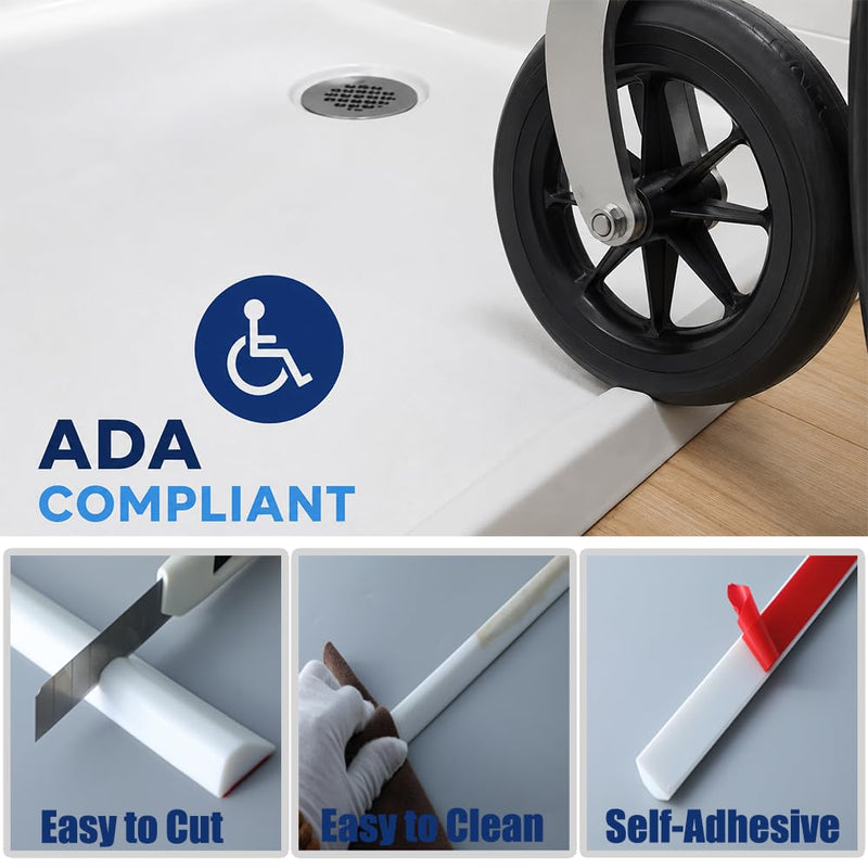 Shower Threshold Water Dam,Self Adhesive Silicone Waterproof Barrier Bathroom and Kitchen Shower Water Stopper Guard for Dry and Wet Separation Caulk Seal Strip Edge Trim (Length：118Inch, Black) Length：118Inch