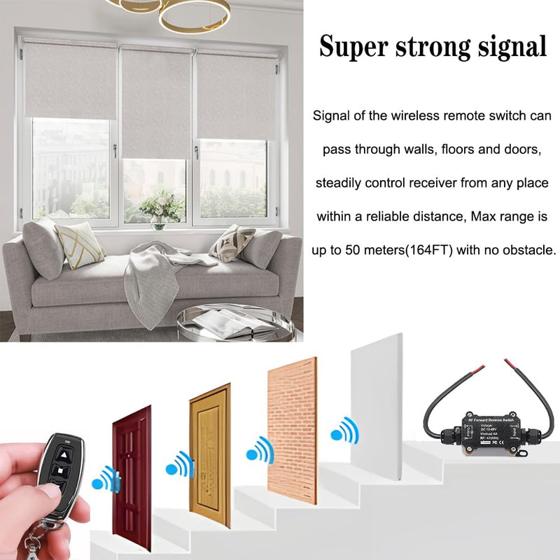 Forward Reverse Remote Control Switch,DC12V-48V-8A Wireless Relay,164FT Range Waterproof Wireless Switch for Linear Actuator,Winch,Motor,Solenoid Contactor DC 12V-48V DC forward and reverse switch