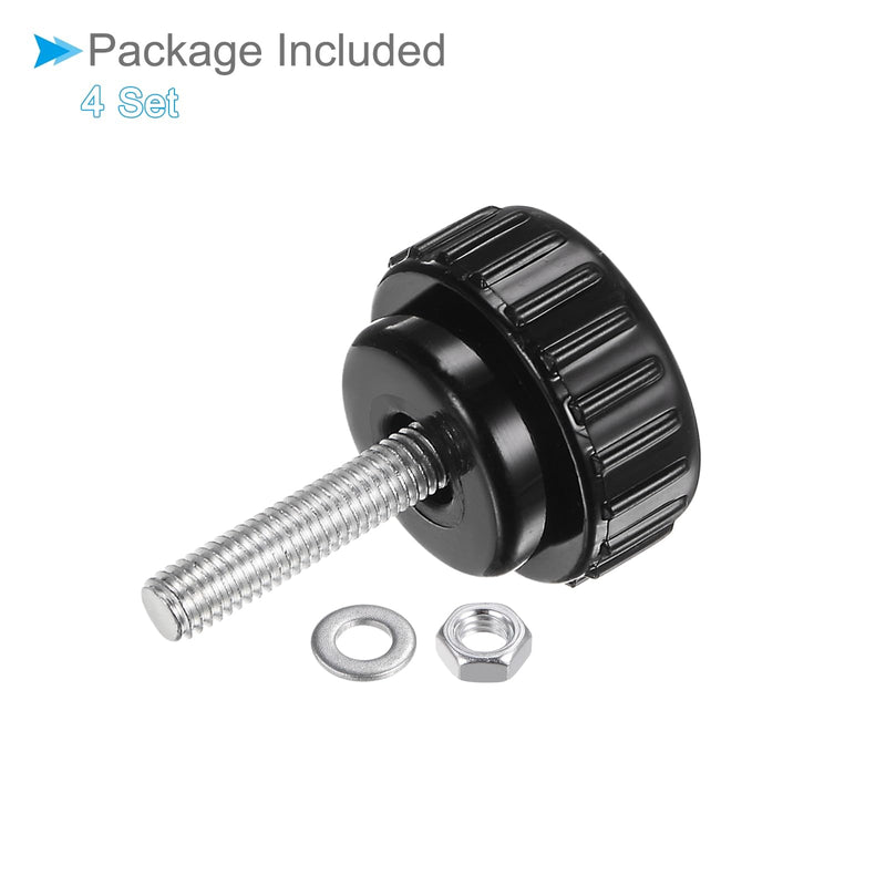 Thumb Screw Knurled Knobs Set, M5 x 20mm Male Thread 25mm Head, Clamping Screw Threaded Stud Hand Knobs Grip Kit with Nuts Washers, (Applications: for Machinery Lathes), 4-Set