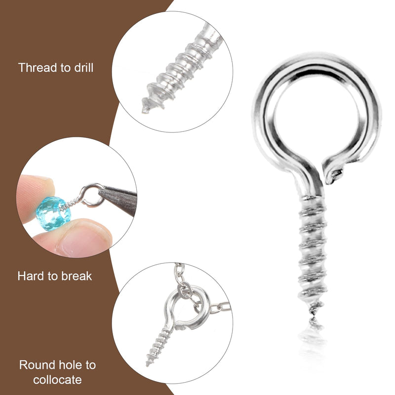 300 Pcs Screw Eye Pins 3 Sizes Small Screw Threaded Eye Pin Hooks Mini Stainless Steel Eyelet Screws Hooks for Jewelry Making DIY Art Craft Indoor & Outdoor Use