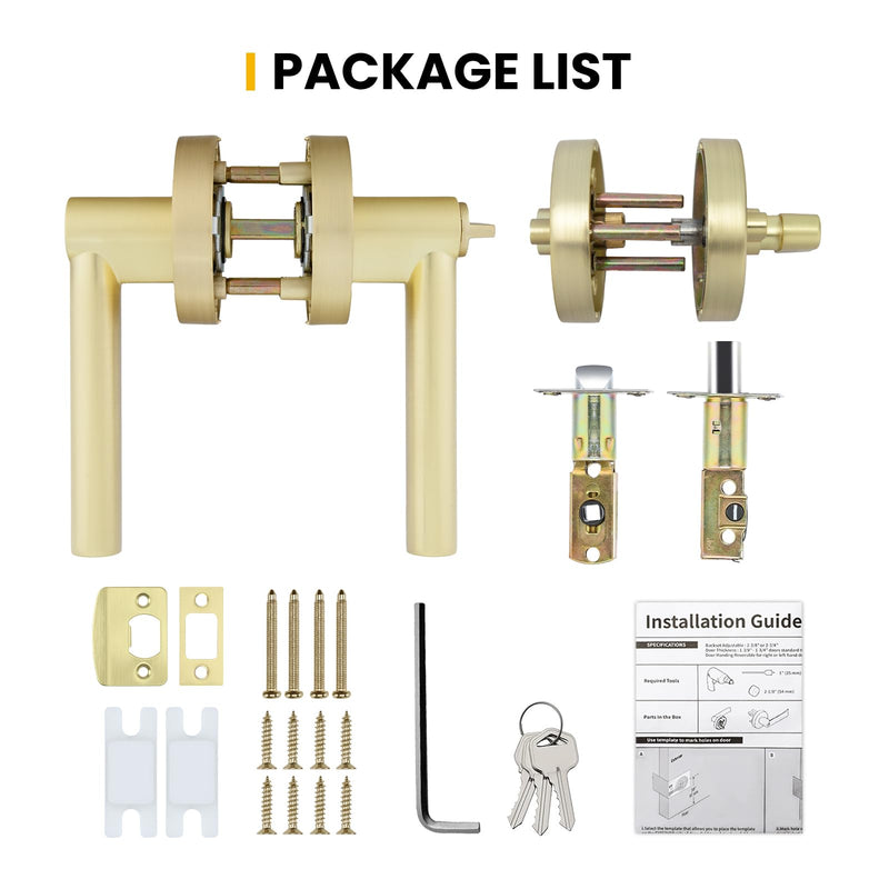 goldenwarm Exterior Deadbolt and Keyed Entry Door Handle Set, Heavy Duty Zinc Alloy Gold Door Lever, Key Entry Front Brushed Gold Door Handle with Lock and Key(1 Pack) 1 Pack Handleset