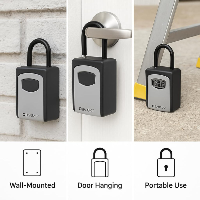 Barska Combination Key Lock Box – Outdoor Wall Mount & Hanging Key Safe for Realtor, Airbnb, House Keys, Garage, Hidden Secure Storage
