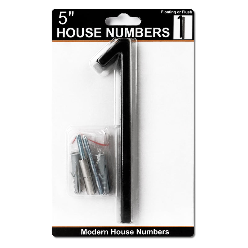 Black House Numbers - 5 Inch Modern Floating Address Numbers For Houses Rust Proof Zinc Alloy Easy To Install High Gloss Black Number 1 5 Inch Black 5 Inch Number 1