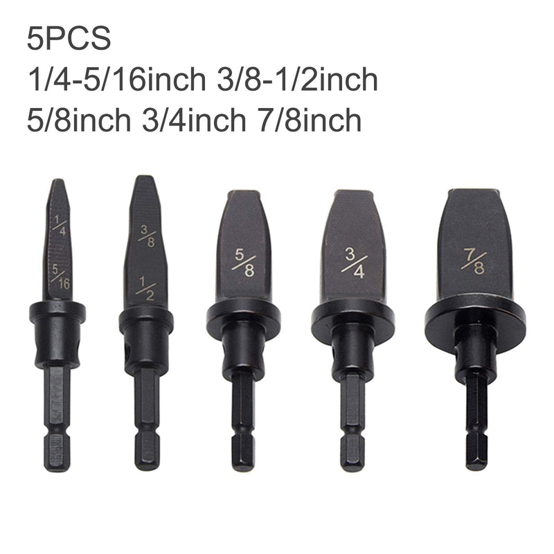 5pcs Swaging Tool Drill Bit Set, Imperial Pipe Expander Air Conditioning Copper Pipe Expander - 1/4"+5/16", 3/8"+1/2", 5/8", 3/4", 7/8" Flaring Spin Set (Black)