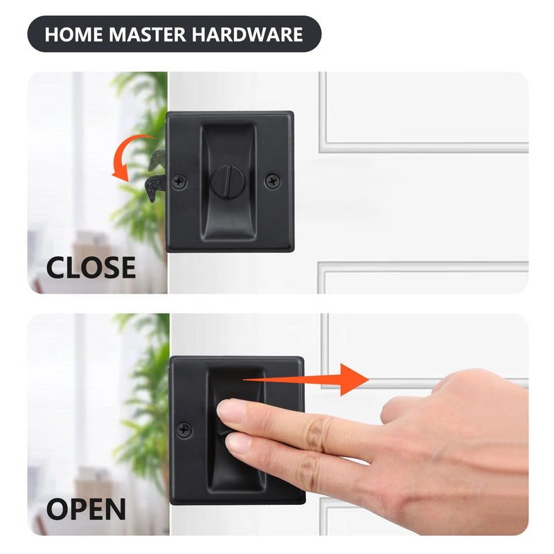 HOME MASTER HARDWARE Privacy Pocket Door Lock Pull Replace Damaged Or Old Sliding Door Locks Premium Quality Solid Brass Matte Black 2-3/4”x2-1/2”, for 1-3/8” Thickness Door (2 Pack) 2-3/4”x2-1/2” Black-2pack