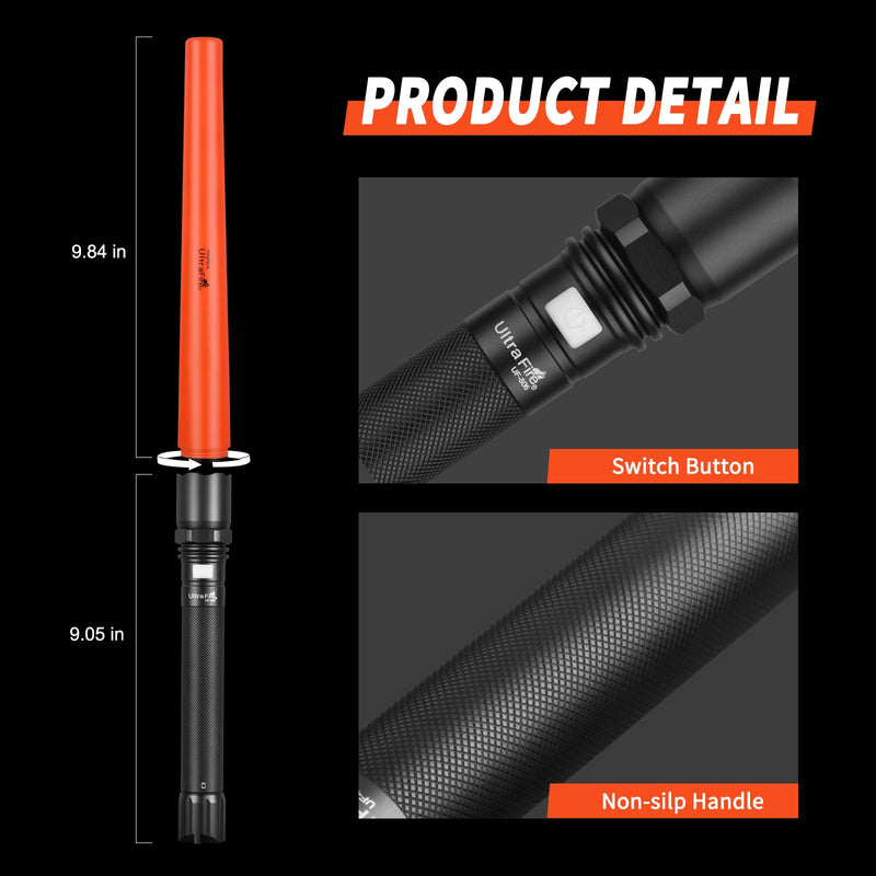 UltraFire 19 Inch Traffic Wand, Cone Flashlight with 3 Modes, Signal Wand for Traffic Control, Parking, Car Directing, Airport UF-806 1 Pack