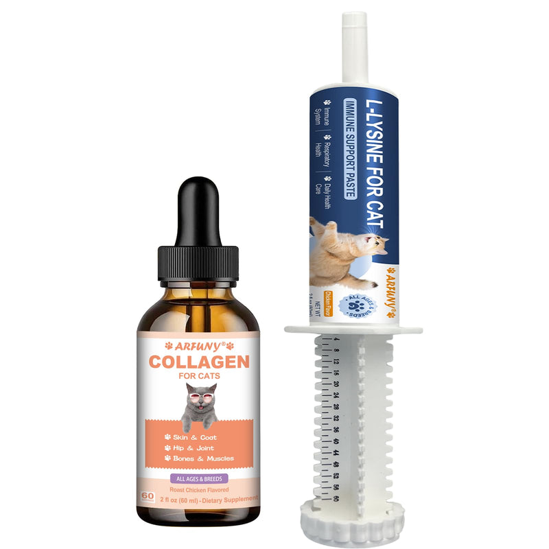Collagen for Cats - Cat Joint Supplement - Skin & Coat, Digestive & Immune Support & Lysine for Cats - Immune System, Normal Eye Function and Respiratory Health