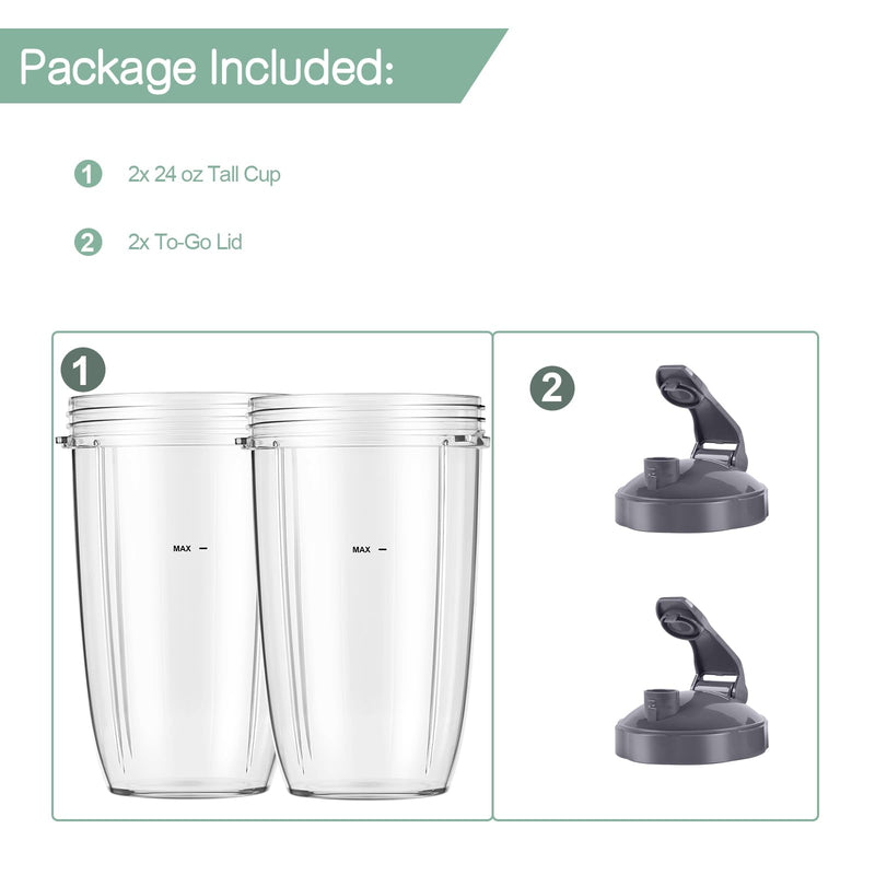 Blender Cups 24oz Cups with Flip-Top To-Go-Lids Fit for NutriBullet Blender 600W Pro 900W NutriBullet Replacement Parts
