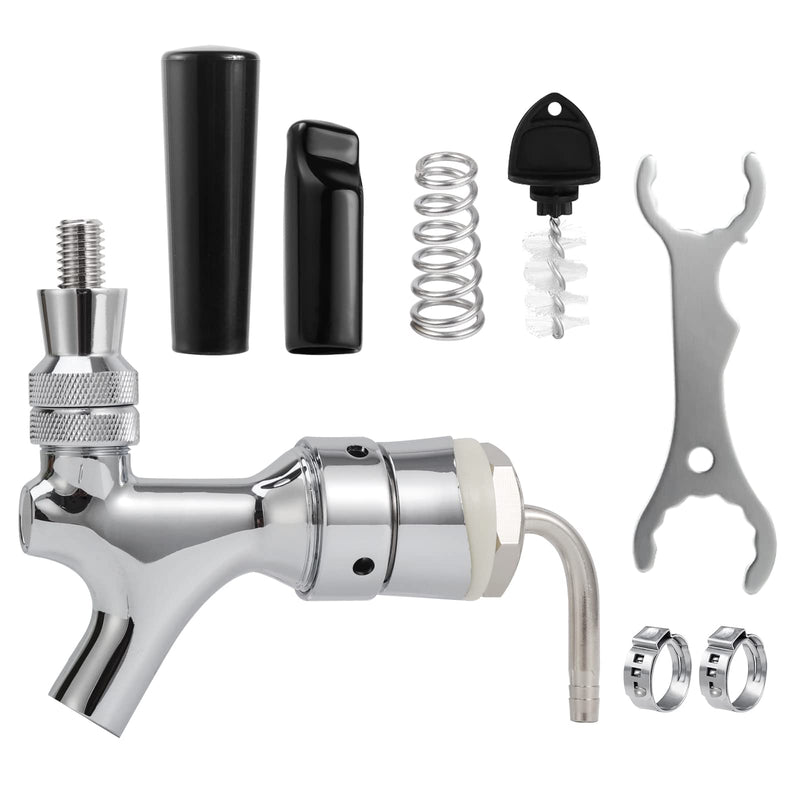Draft Beer Shank Faucet, No Leak 1/4'' Beer Barb Fitting Stainless Core Beer Tap Self-Closing Spring Tap Wrench Hose Clamp Brewing Kegerator Tower Replacement Kit for 3/16'' Beer Line Tubing