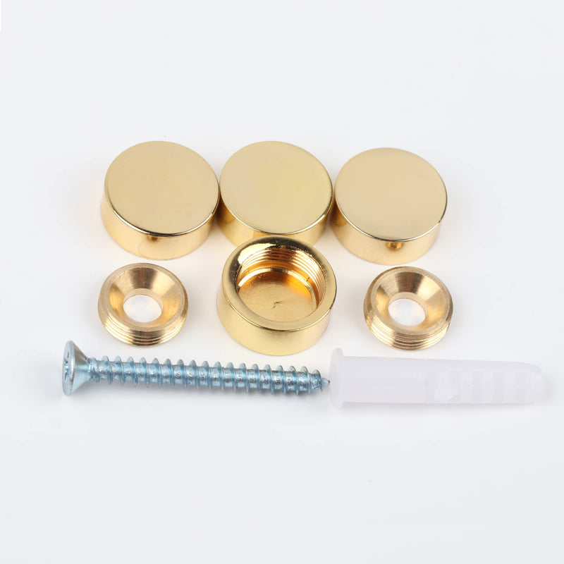 TOPNIKE Mirror Screws, Brass Cap Decorative Mirror Nails, 0.6", Polished Gold, 4 Pack