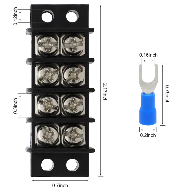 Terminal Block,2 Pack 4 Circuits 20-30A 200v-450v Dual Row Screw Terminals Strip +16 PCS Heat Shrink Wire Connectors 20 Amps