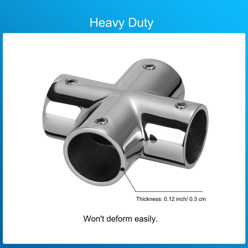 Boat Handrail Fitting 90 Degree 4-Way Cross Tube Pipe Connector for 7/8" Round Tubing, 316 Stainless Steel Pipe Joint, Marine Grade Pipe Fitting (2-Pack) 7/8 Inch