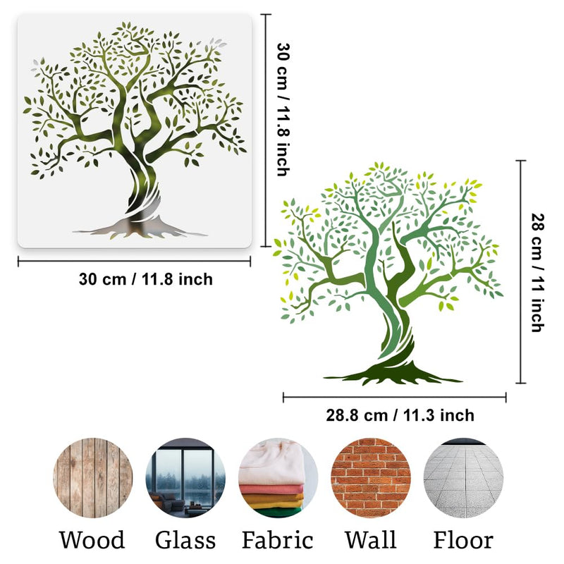 Yggdrasil Tree of Life Wall Stencil Template 11.8 x 11.8 Inch Reusable Plastic Tree Stencil for Painting on Wood Wall Floor Fabric Glass Furniture, Tree DIY Home Decor Or Craft Stencil Tree of Life A