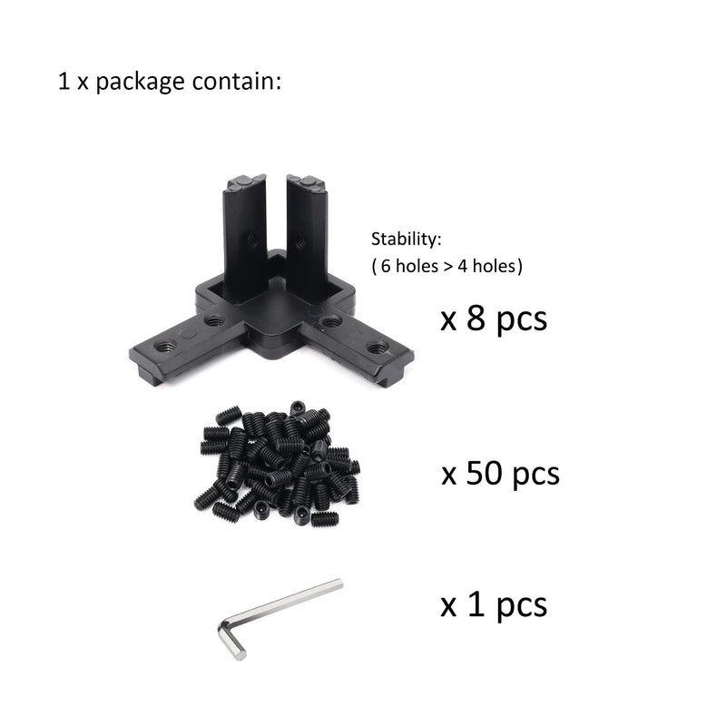 8Pcs 10, 25 Series Aluminum Extrusion Profile Tri Bracket 3-Way End Cap Corner Right Angle 1" x 1" 1 Inch Connector with Screws for 1010 2525 Extruded Aluminium Esquina Profil