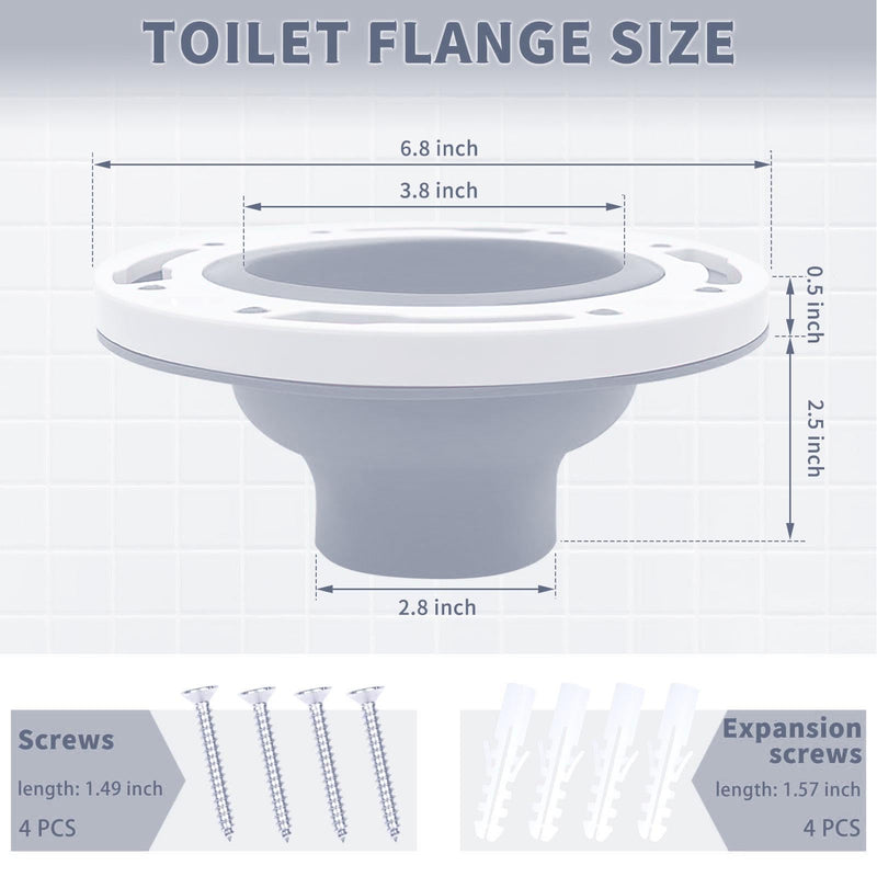 Universal Toilet Flange Repair Kit, Leakage Proof Toilet Repair Flange with Screws, Silicone Toilet Floor Flange for 4in, 5in, Special 3in Drain Pipe, Gray