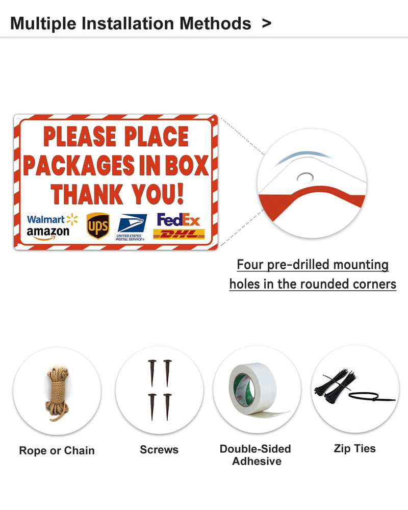 ALKB 8x12 Inch Rust-Free Aluminum Package Delivery Sign for Outdoor Use - Please Place Packages in Box Thank You - Delivery Signs for Packages, Delivery Box Box Sign