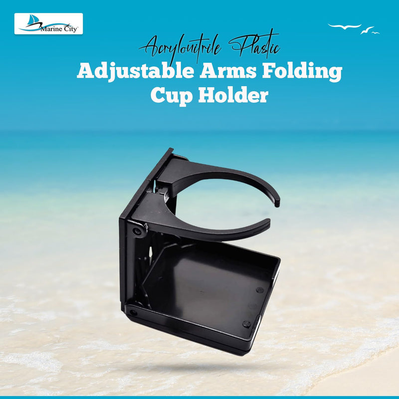 MARINE CITY Adjustable Arms Folding Cup Holder – Durable, Space-Saving Design, Adjustable Arms Black 1 Pcs