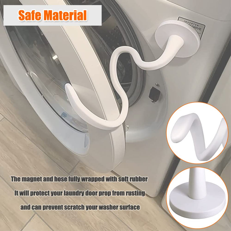 Front Load Washer Door Prop and Stopper - Magnetic Washing Machine Door Holder with 2.6-Inch Magnet Base, Removable Washer Door Stopper Keep Washer Door Open to Prevent Odors (White) White