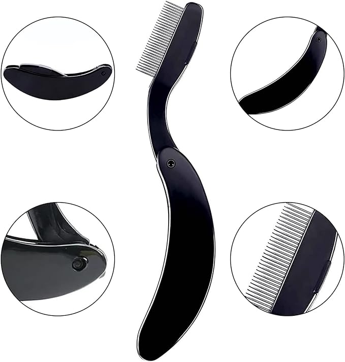 ARYRA Mascara Comb, Stainless Steel, Makeup Type, Folding Type, Foldable, Portable, Compact, Thin Eyelashes, Separate, Stainless Steel, Black - NewNest Australia