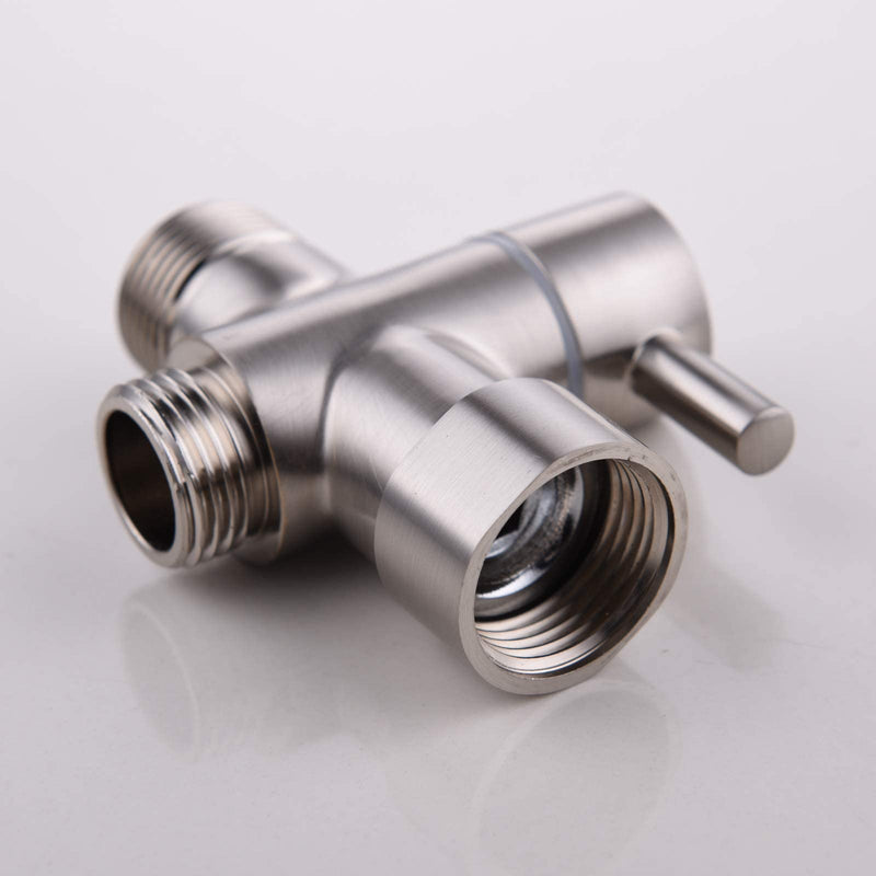 3-Way Solid Brass Brushed Nickel Shower Arm Diverter Valve G1/2 Thread - Universal Bathroom Replacement for Handheld and Fixed Showerheads - Tool-Free Installation Leak-Proof Design