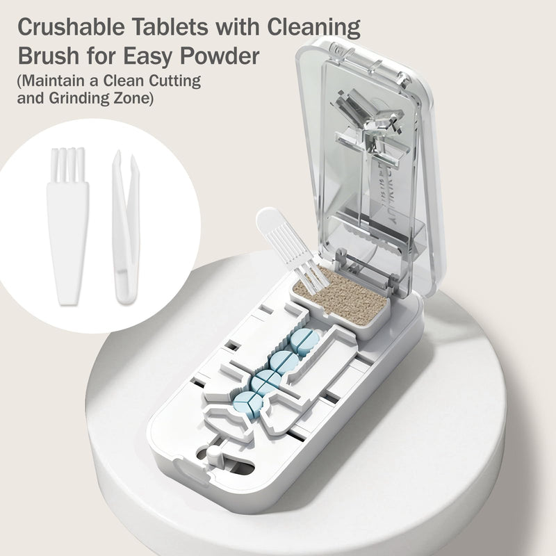 Portable Pill Cutter for Small & Large Pills, Cuts Multiple Tablets, 3-in-1 Professional Pill Splitter Cuts into 1/4, 1/3 & 1/2, with Storage Box, Ideal for Seniors & Travel Use (White) White