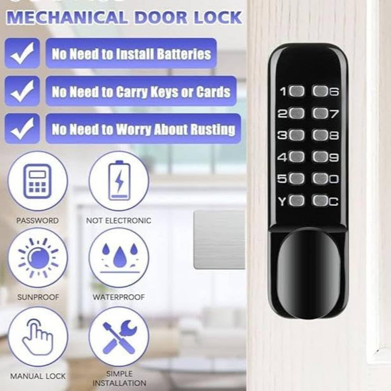 Keyless Entry Door Lock, Keypad Deadbolt, Mechanical Combination Doors Lock, Passcode Code Gate Lock with Handle Set, Black