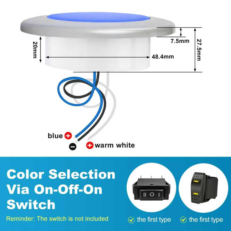 Boat Ceiling Lights interior boat lights waterproof 12v marine Deck Lights for pontoon RV Fishing Boat (Warm White & Bule) Warm White & Bule