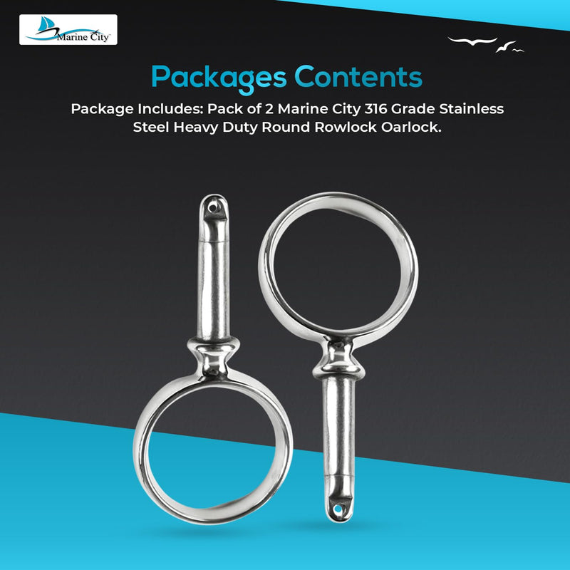 MARINE CITY Rowlock Oarlock 316 Stainless Steel Heavy Duty, Corrosion-Resistant, Ideal for Boats, Yachts, and Marines (2 Pcs) (Round Rowlock Oarlock)