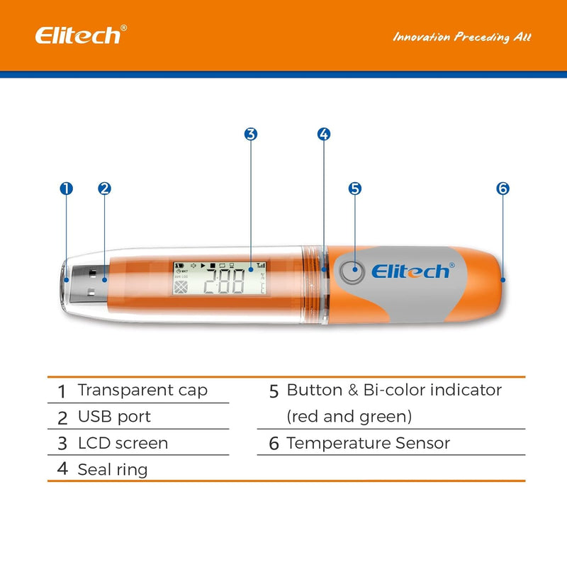 Elitech RC-51H USB Temperature Data Logger Reusable Digital Recorder Medical Refrigerator Thermometer Programmable Monitor 32000 Points High Accuracy RC-51H-Temp&Humi Sensor Orange 1