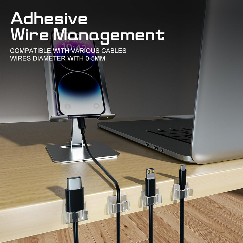 100PCS Cable Clips, Adhesive Wire Clips Strong Cord Clips Wire Holders, Cable Management Clips for Desk, Wall, Car, TV, Ethernet Cable (Clear, Small) Clear