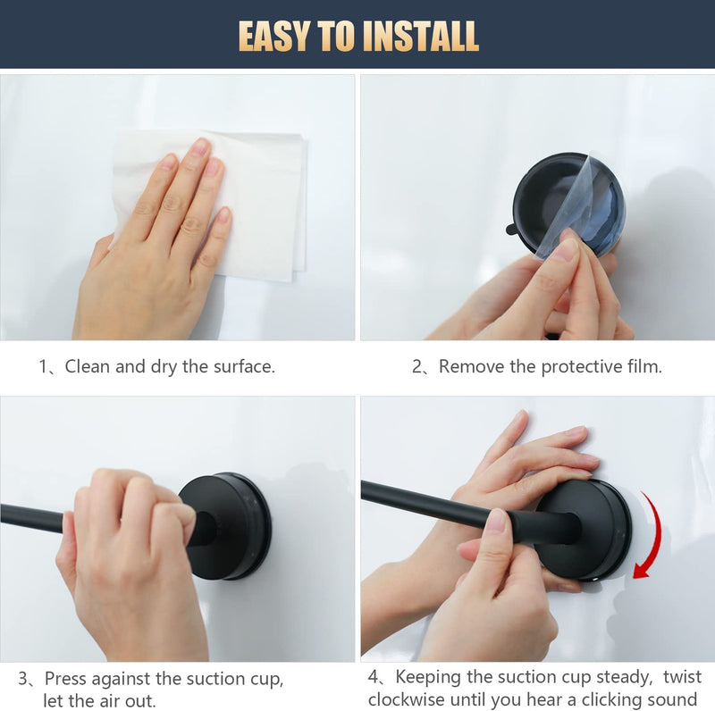 DGYB 2 Pcs Adjustable Suction Cup Towel Bar for Bathroom 14-27 Inch Matte Black Towel Rack No Drill Removable Shower Towel Holder for Glass Door Tile New-black 2pcs