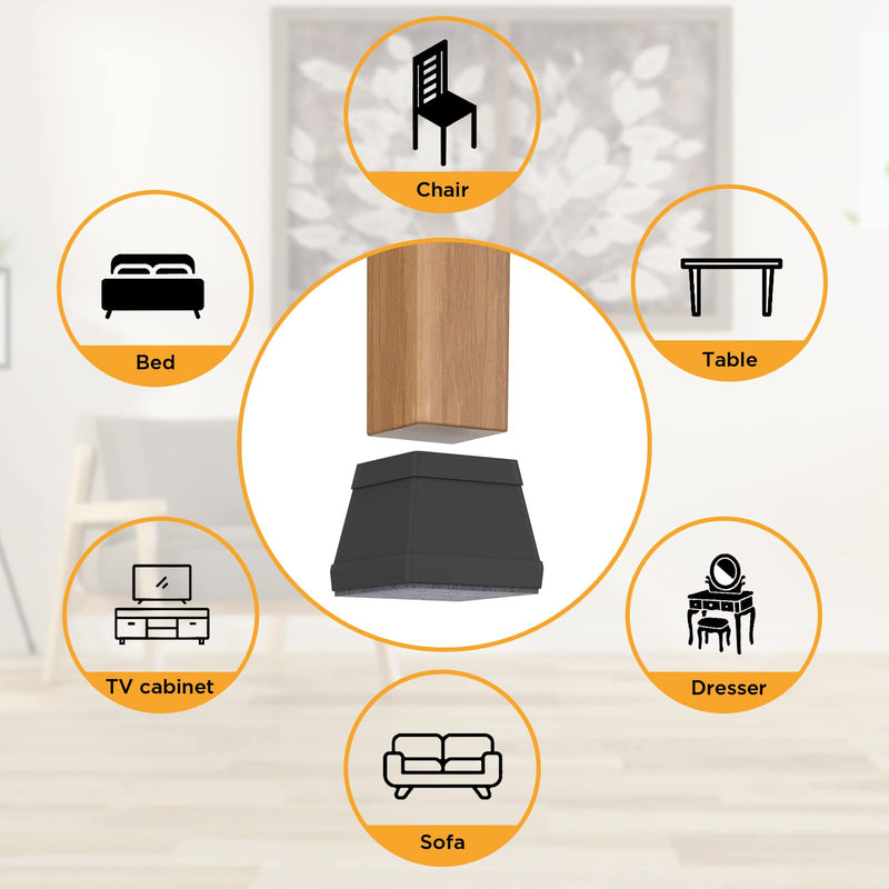 16 PCS Square Chair Leg Floor Protector, Silicone Chair Leg Cover, Furniture Leg Protectors with Felt, Mobile Table Leg pad, Protect The Floor from Scratches.1 1/2 in Black. Square L(1.26-1.57")