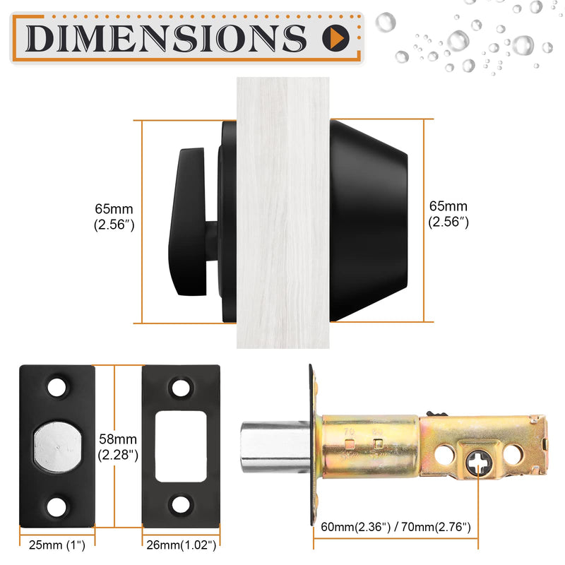Probrico Black Single Cylinder Deadbolt,Keyed One Side,Residential Security Round Door Lock for Interior and Exterior,4Pack 4
