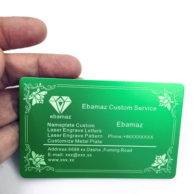 Metal Business Cards Anodized Aluminum Plaque Plate 86X54X0.8mm (Green, Blank,10PCS) Green, Blank,10PCS