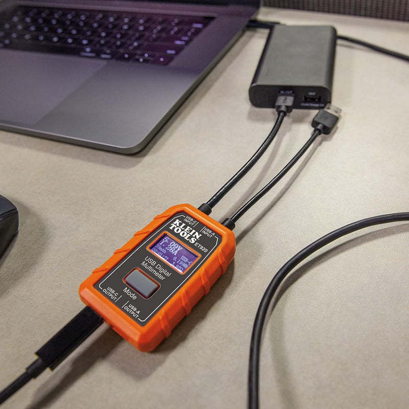 Klein Tools ET920 USB Power Meter, USB-A and USB-C Digital Meter for Voltage, Current, Capacity, Energy and Resistance Electric Circuit Testing Device