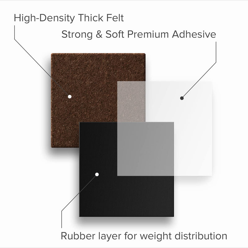 24 Heavy-Duty Felt Furniture Pads 1.5” 1/4” Thick X-Protector! Square Felt Pads for Furniture Feet - The Best Felt Floor Protectors for Furniture to Prevent Scratches. Protect Your Hard Floor! (Brown) 1.5 inch 24 PCS Square