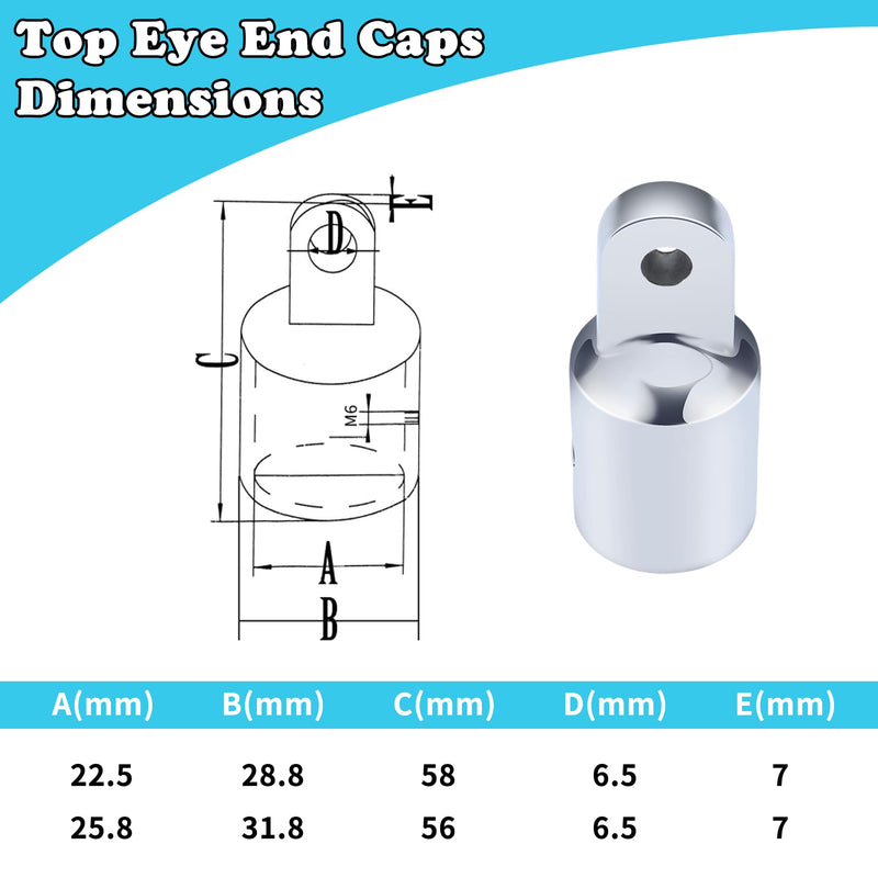 316 Stainless Steel Bimini Top Eye End Caps – Marine-Grade Heavy Duty Fittings for 1" OD Tubes – Includes L Shape Hex Key – 2-Pack 1"(2Pack)