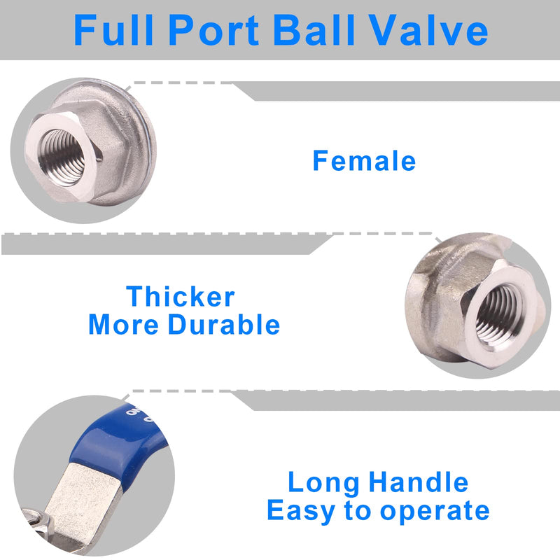 DERNORD Full Port Ball Valve Stainless Steel 304 Heavy Duty for Water, Oil, and Gas with Blue Locking Handles (1/4" NPT) 1/4 Inch Pack of 1