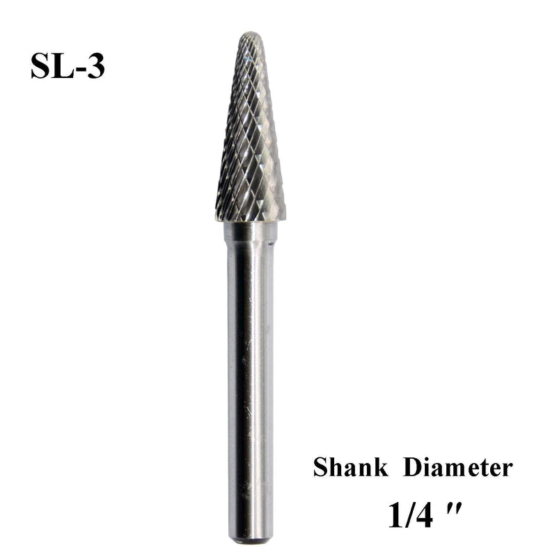 SL-3 Tungsten Carbide Burr Rotary File Taper Shape with Radius End Double Cut with 1/4"Shank for Die Grinder Drill Bit SL-3