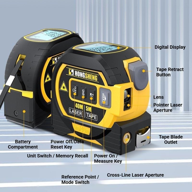 5m/16ft Digital Laser Tape Measure, WTWD 100m/328ft Laser Distance Measure with Cross-Line Laser Level, Area/Volume Calculator, Battery Powered, Voice Output, Backlit LCD, ft/in/m for Construction Voices 3-in-1 100m