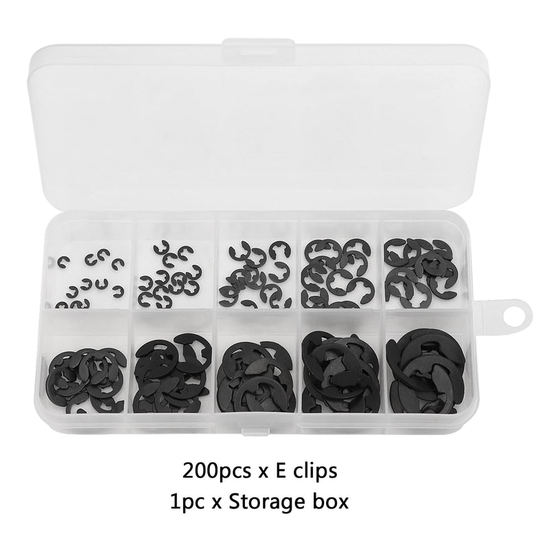 Professional E Clip External Retaining Rings Snap Rings Assortment Kit Manganese Steel Internal, Heat Treated External Retaining Clips black 120pcs