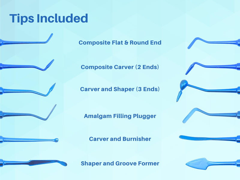 Dental Composite Non Stick Filling Instruments Kit in Stainless Steel Cassette (6 PCS Blue Plasma Coated) Restorative Tools by Artman Instruments