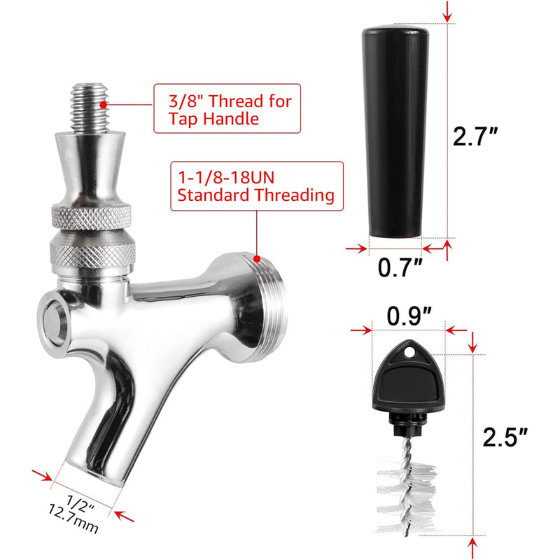 Beer Faucet Stainless Steel Beer Tap Faucet Keg Tap with Beer Faucet Tap Handle, Beer Tap Faucet Plug, Draft Beer Keg Tap Faucet for US Standard Kegerator Beer Tower Beer Shanks Beer Dispensing